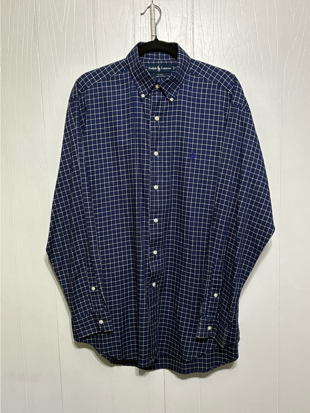 Ralph Lauren Men's Blake Dark Blue Check Tattersall L/S Button Up Shirt XL